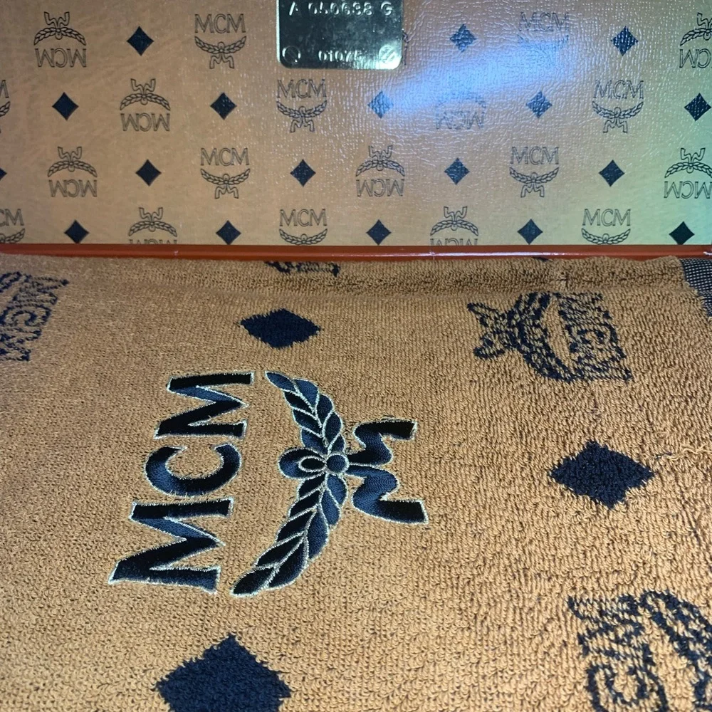 MCM Tan and Black Bath Towel
